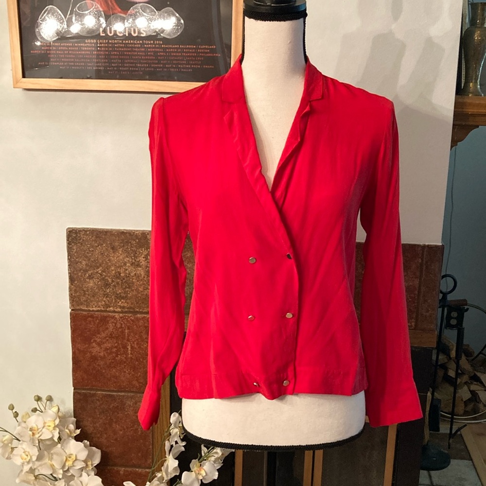 The Kooples Red 100% Silk Crepe de Chine Double Breasted Top